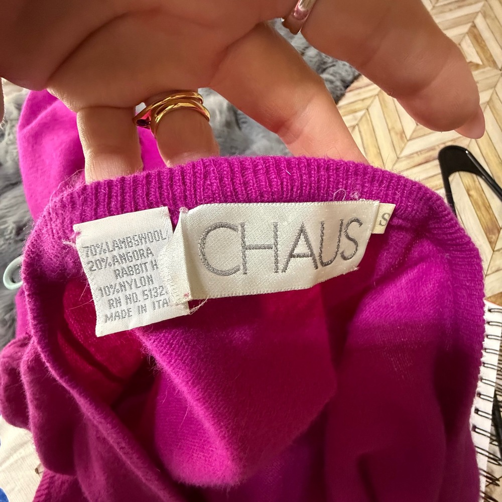 Vtg CHAUS V Neck Sweater Vest Womens S Purple Wool Angora Blend Italy Made Retro - Picture 2 of 7